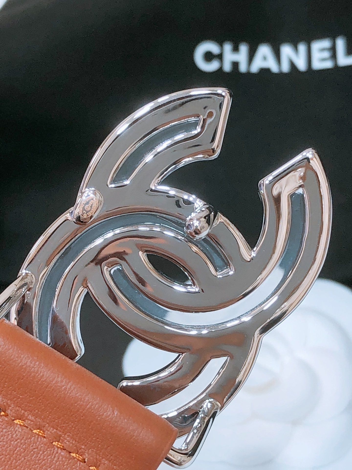 CHANEL BELT 3CM BROWN EMBROIDERED LAMBSKIN WITH SILVER HARDWARE