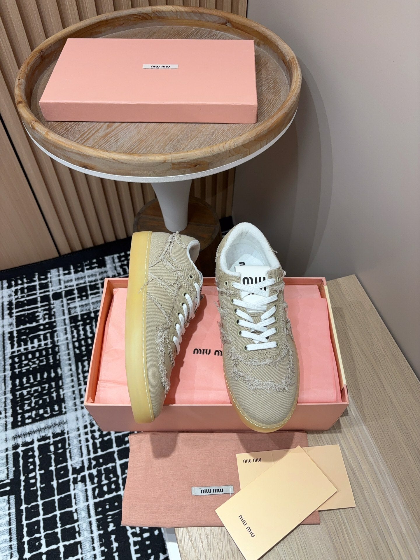 Miu Denim Sneakers In Light Brown Fabric