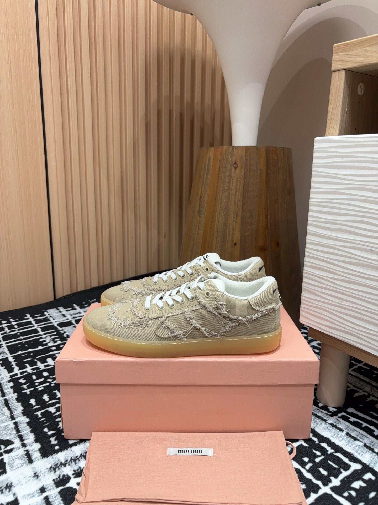 Miu Sneakers In Light Brown Fabric