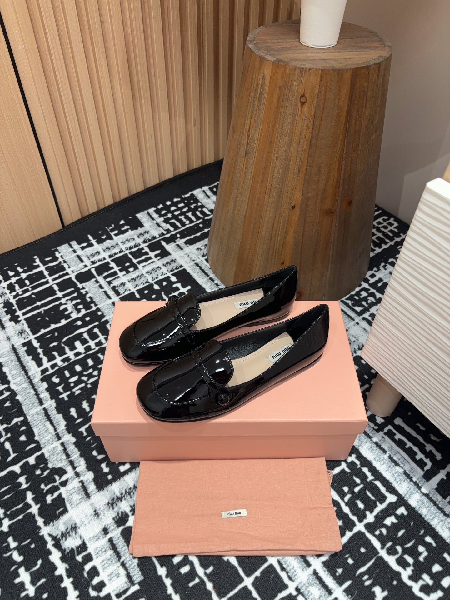 Miu Flat Shoes Black Cowhide