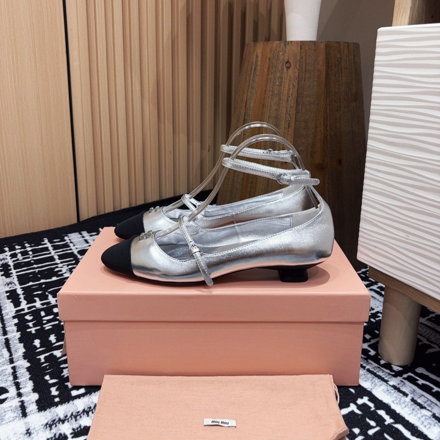 Miu Ballet Flat Silver Metallic Sheepskin