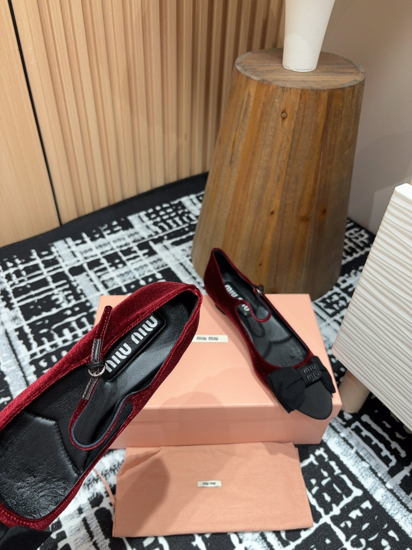Miu Ballet Flat Wine Red And Black Velvet