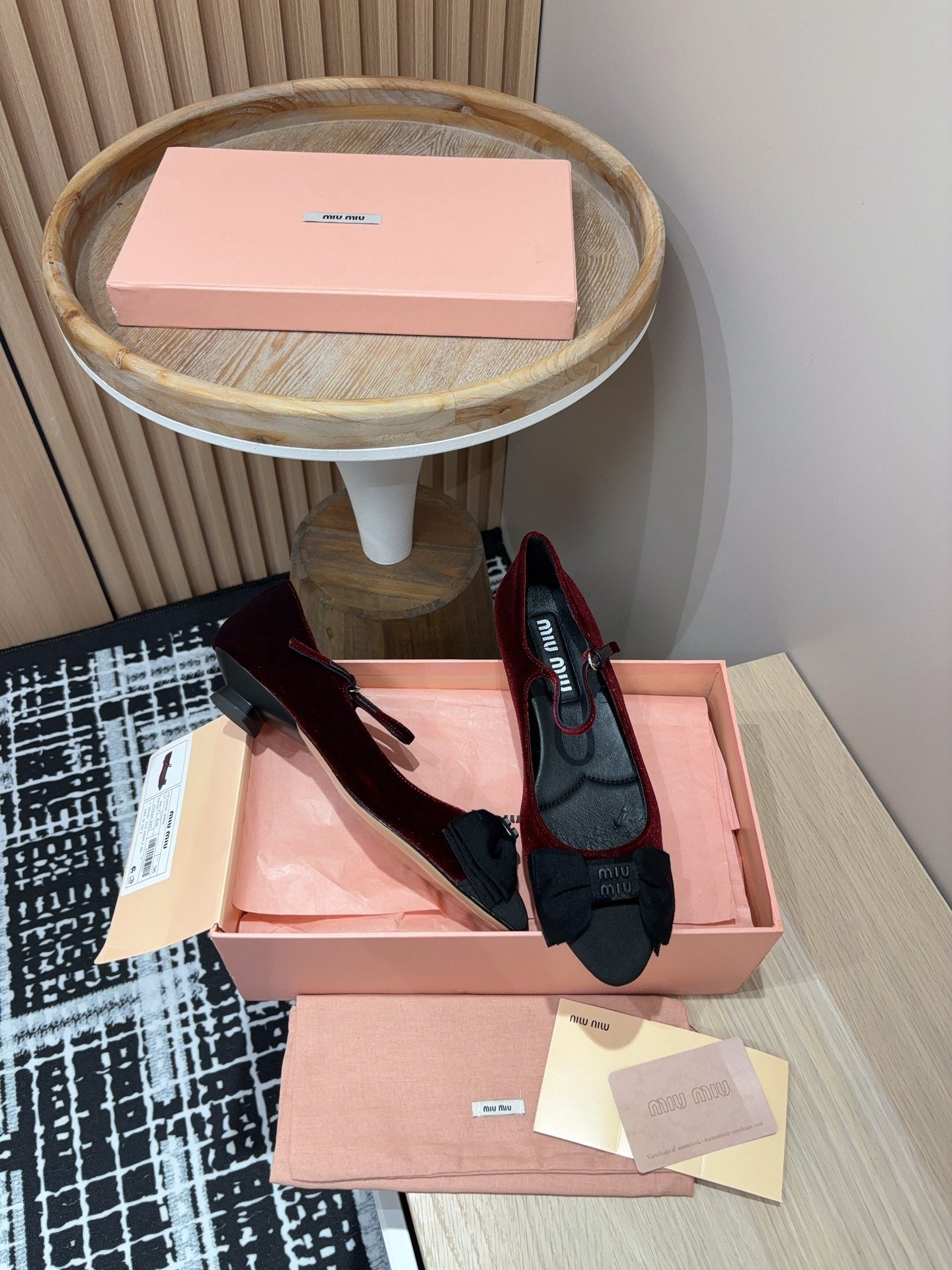 Miu Ballet Flat Wine Red And Black Velvet