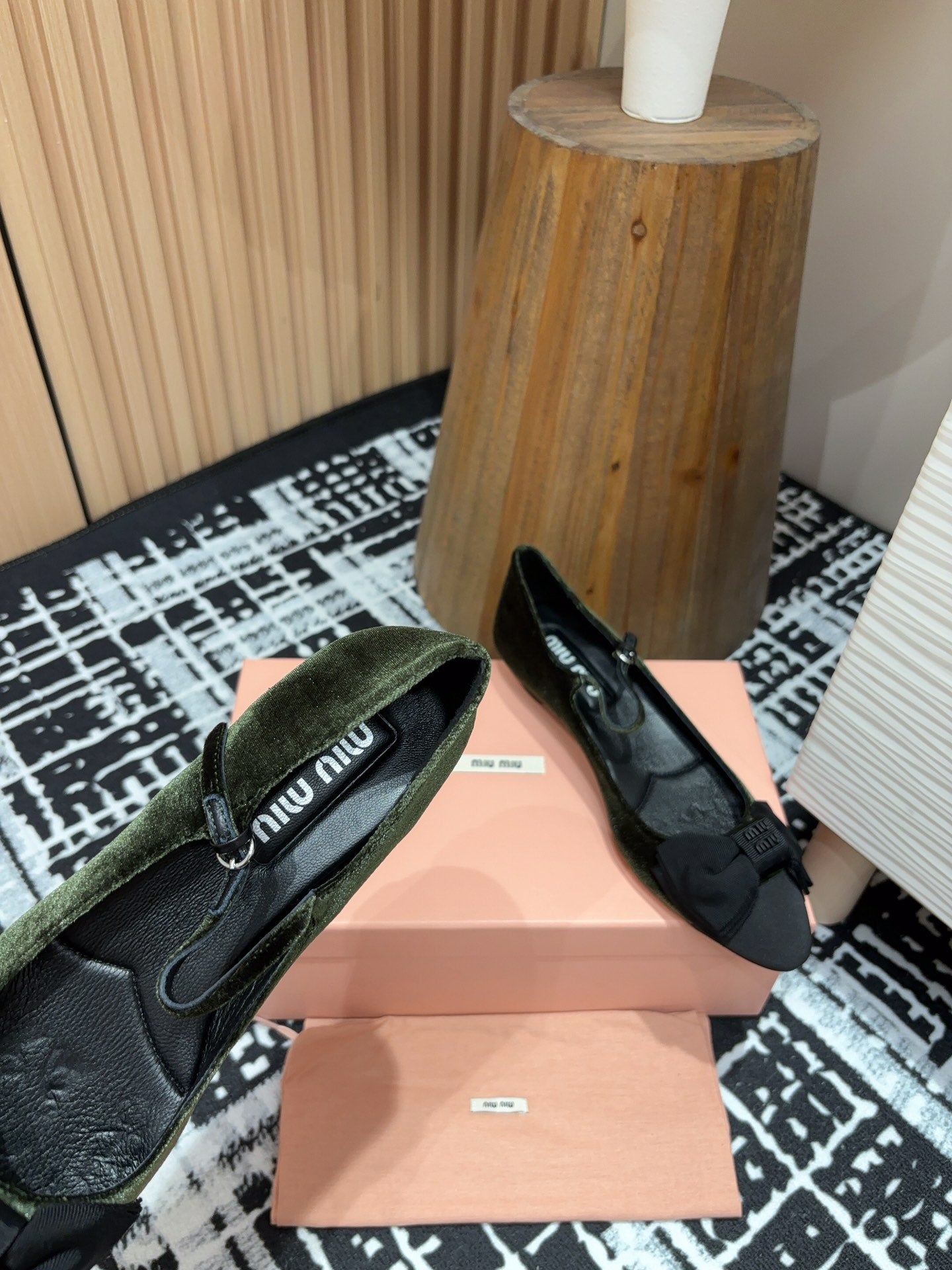 Miu Ballet Flat Dark Green And Black Velvet