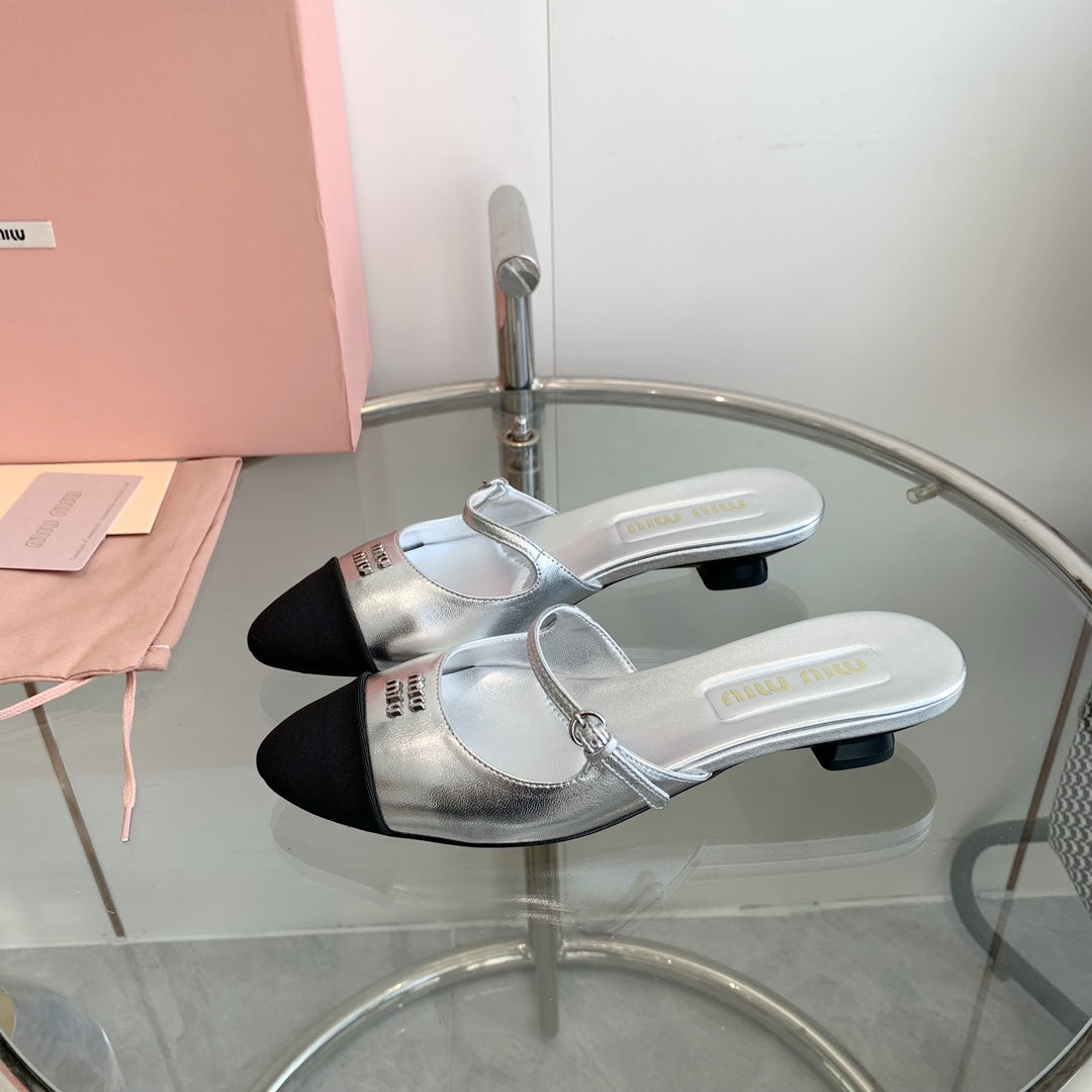 Miu Mules Silver Cowhide