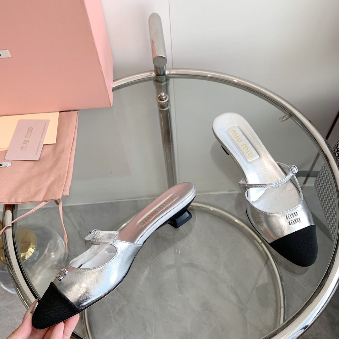 Miu Mules Silver Cowhide