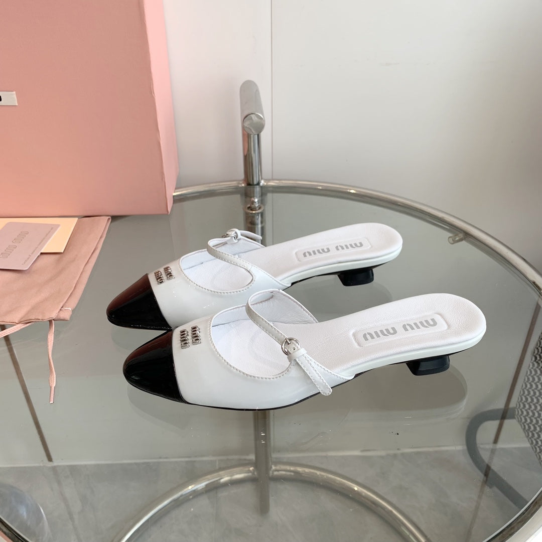 Miu Mules White Cowhide