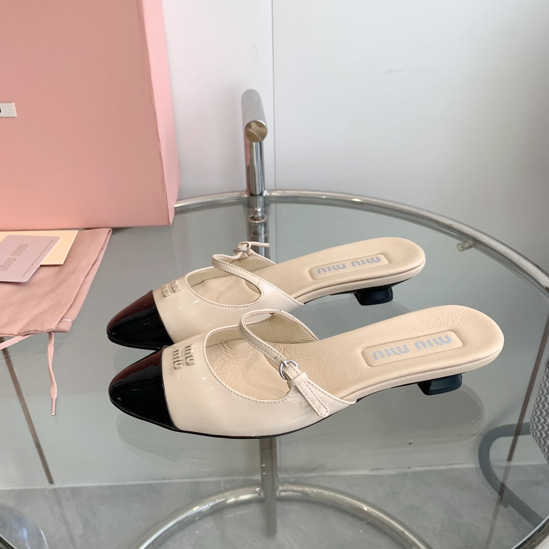Miu Mules Beige Cowhide