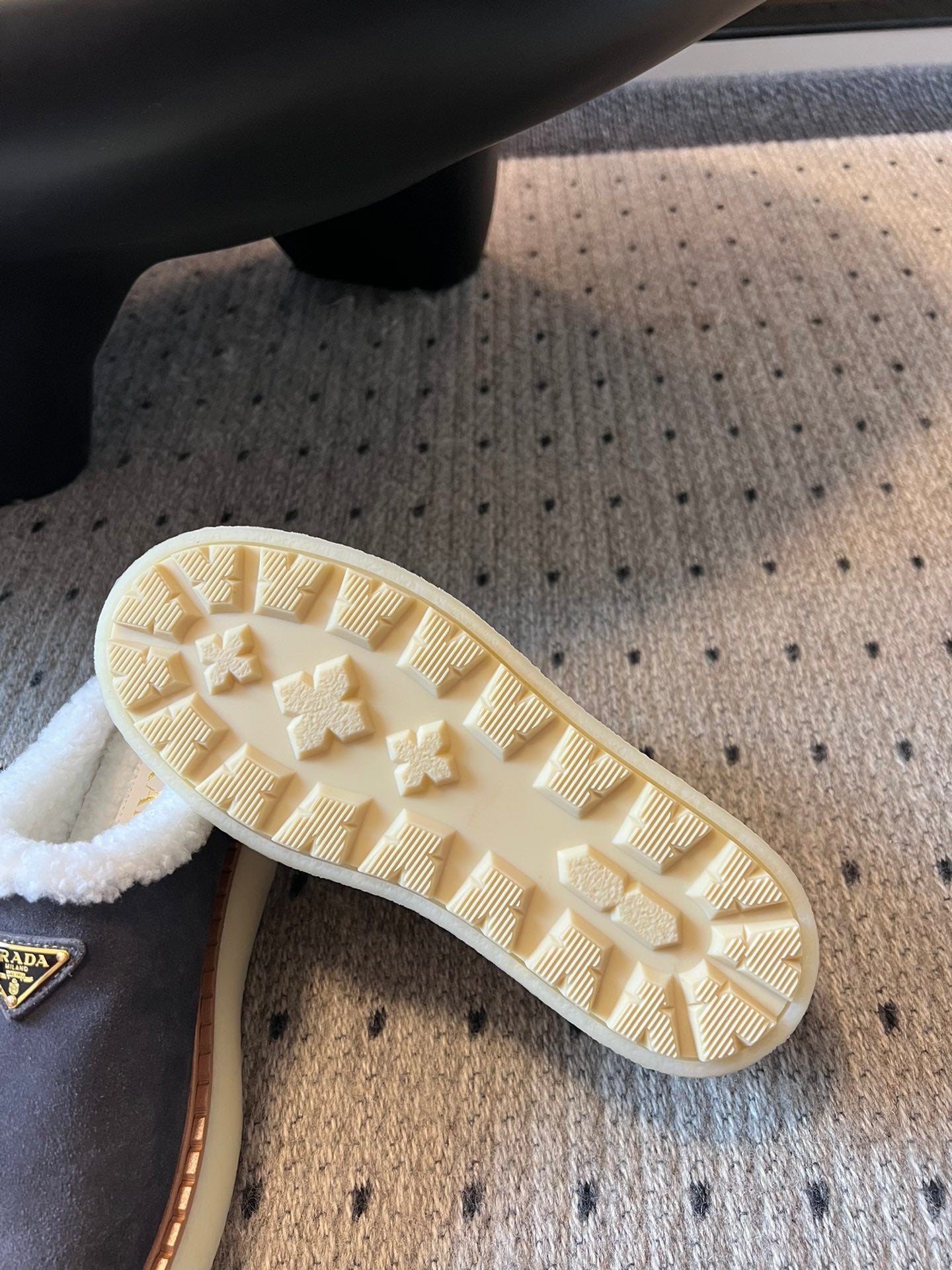 Prada 25s Furry Half-Cover Slippers Gray Suede And Wool 538427