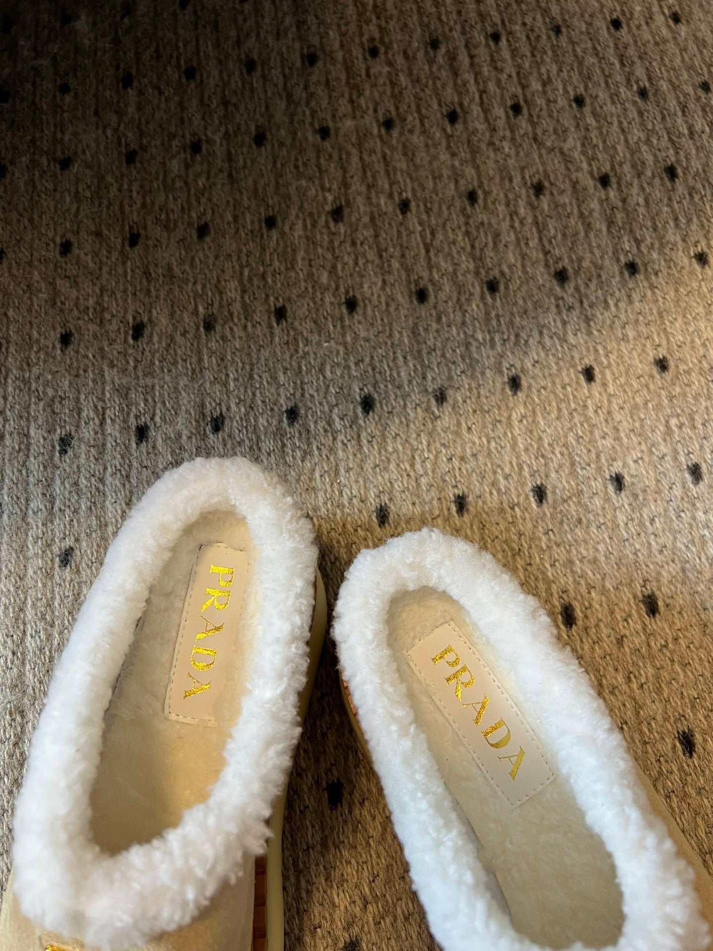 Prada 25s Furry Half-Cover Slippers Beige Suede And Wool 538429