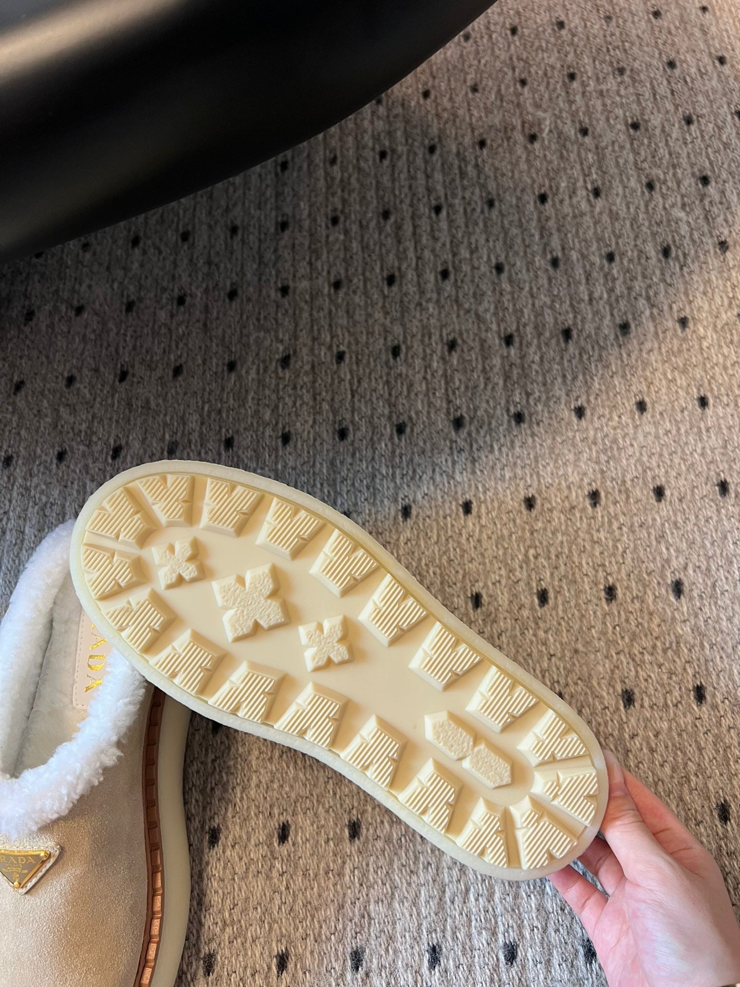 Prada 25s Furry Half-Cover Slippers Beige Suede And Wool 538429