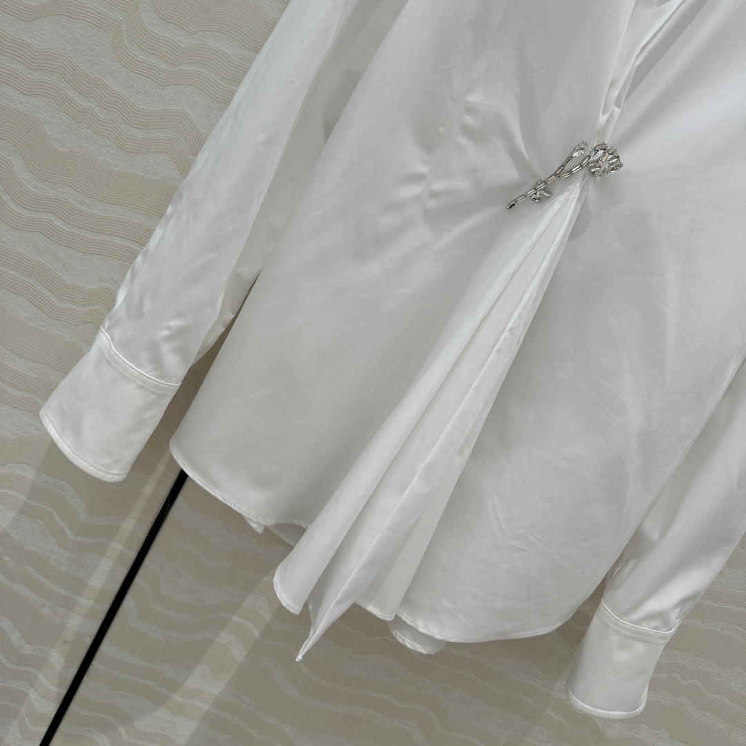 Prada Shirt with Diamond Brooch White Cotton