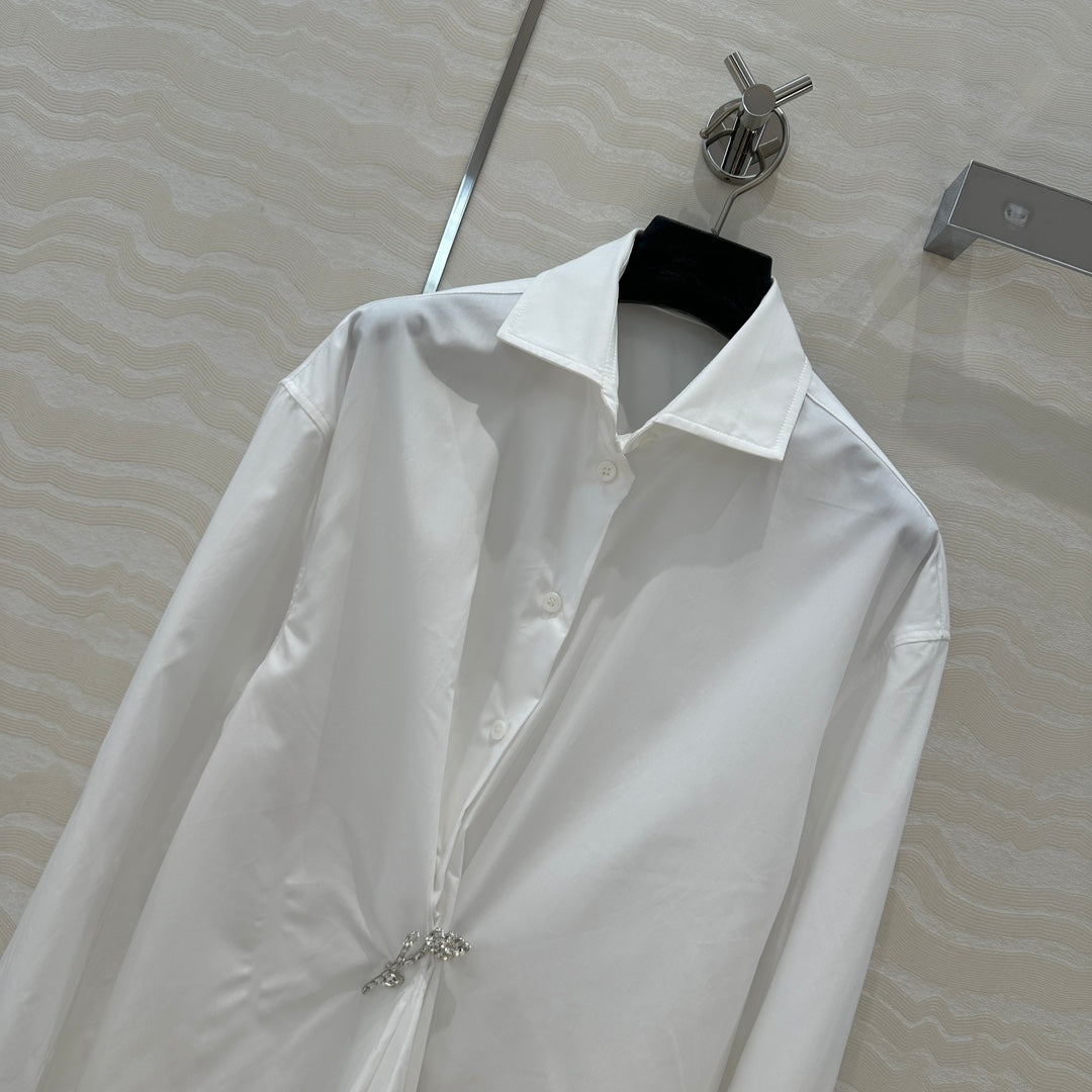 Prada Shirt with Diamond Brooch White Cotton