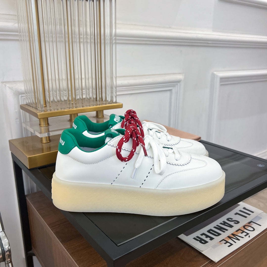 Miu Sneakers White Mix Red String Cowhide
