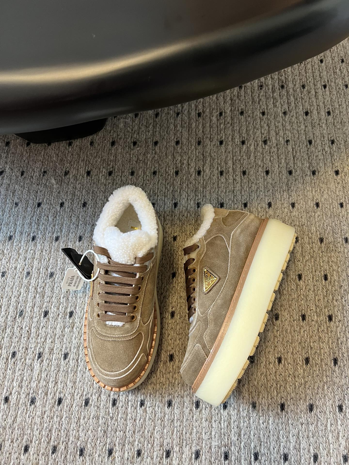 Prada 25s Mid-Top Sneaker Light Brown Suede And Wool 538433