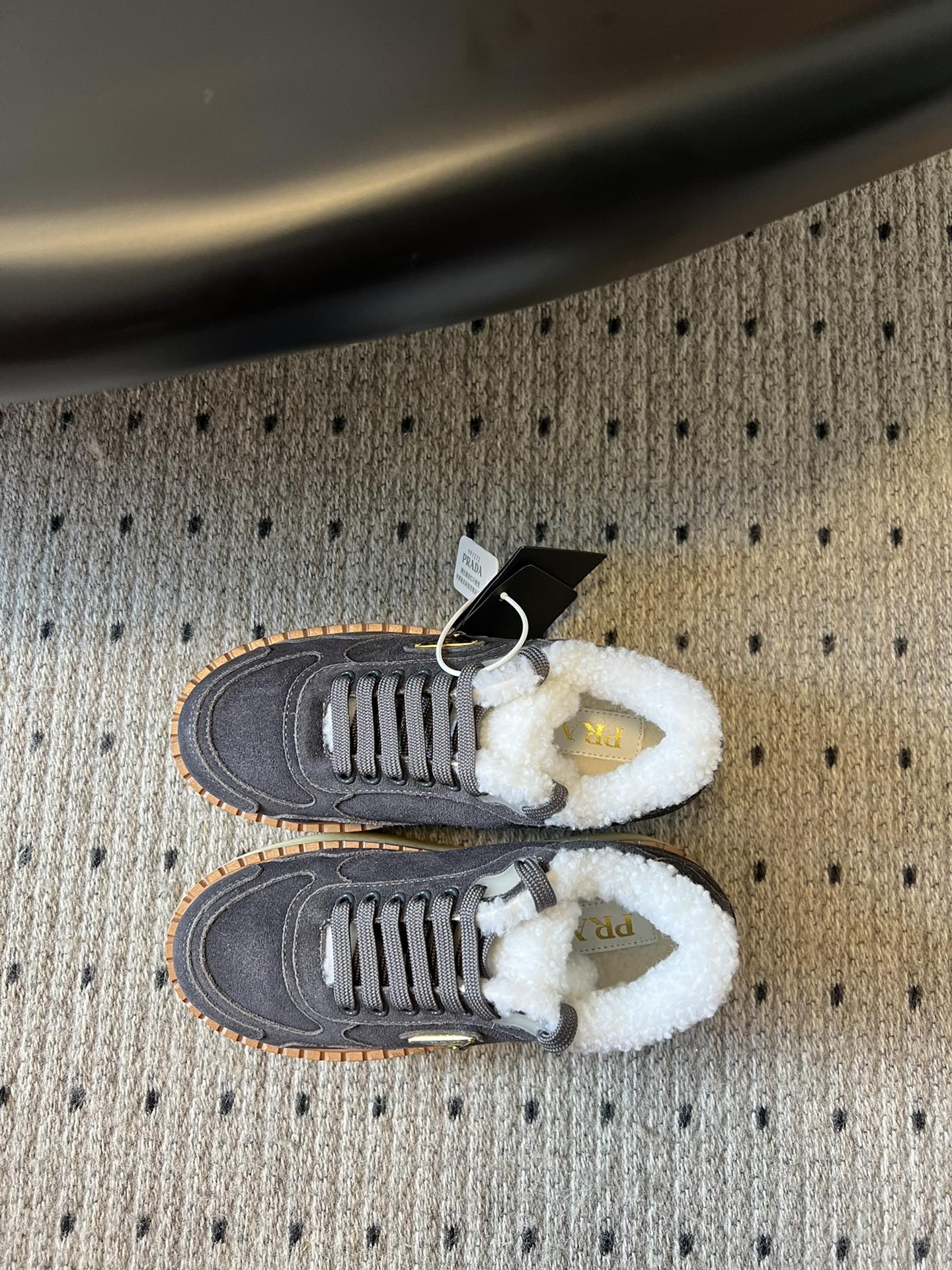 Prada 25s Mid-Top Sneaker Dark Gray Suede And Wool 538434