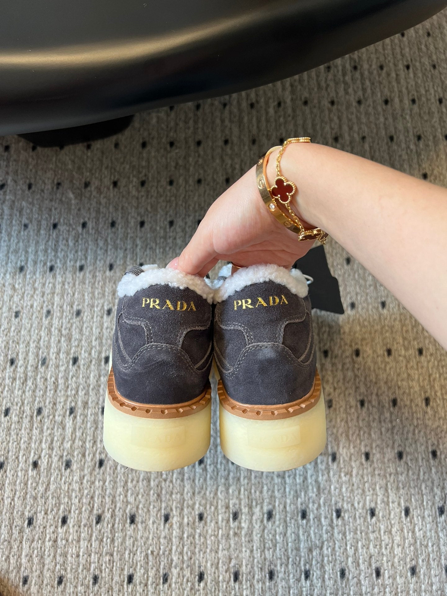 Prada 25s Mid-Top Sneaker Dark Gray Suede And Wool 538434