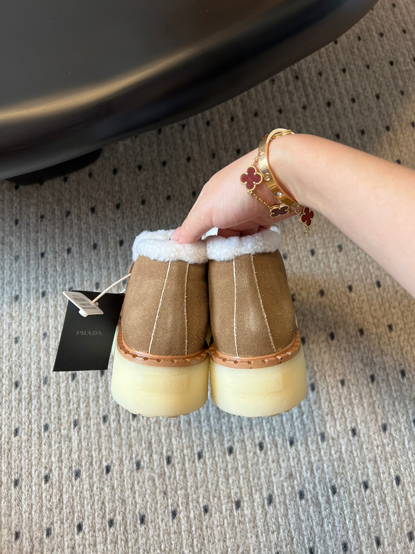 Prada 25s platform ankle boots light brown suede and wool 538440