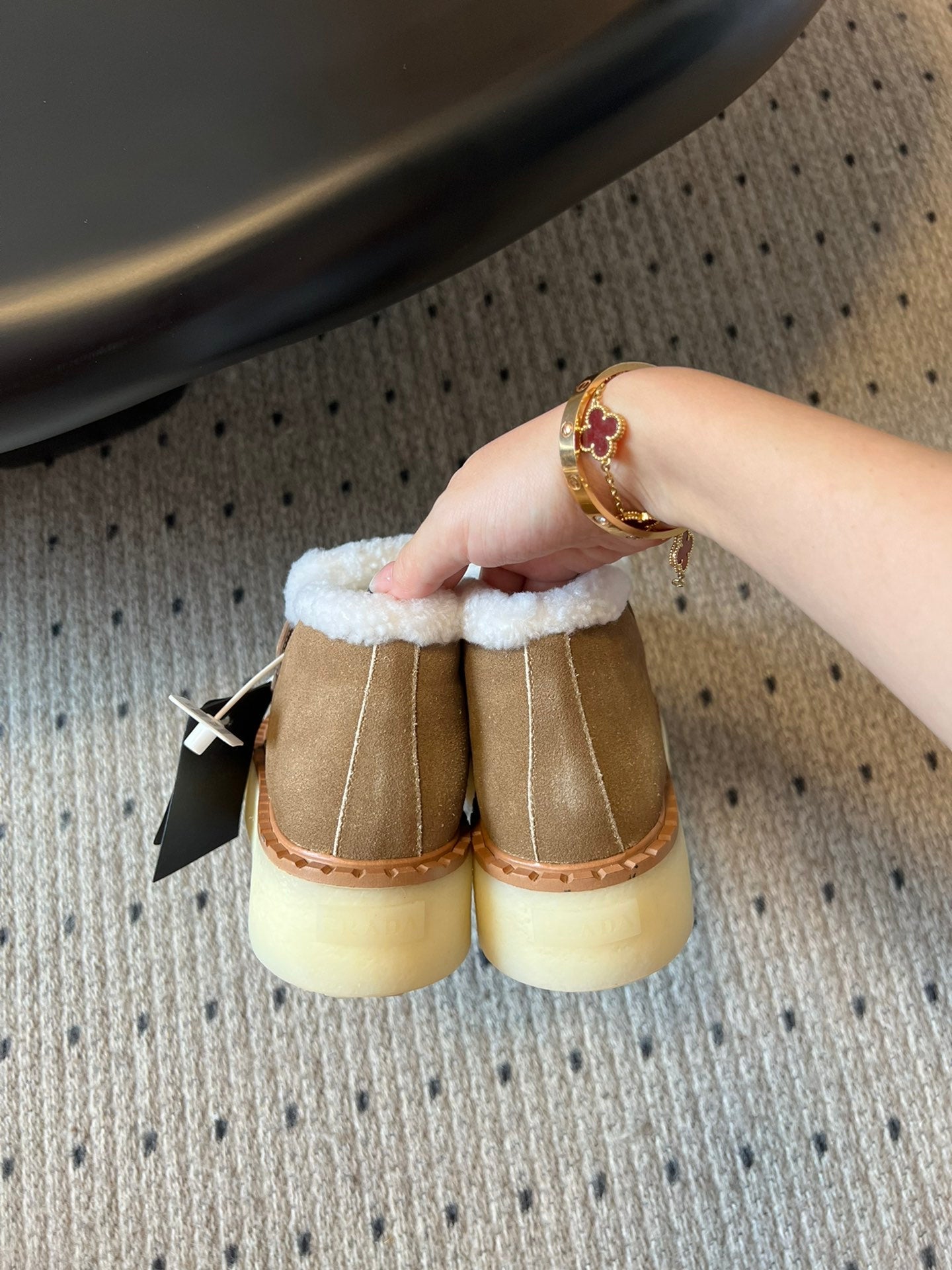 Prada 25s platform ankle boots light brown suede and wool 538440