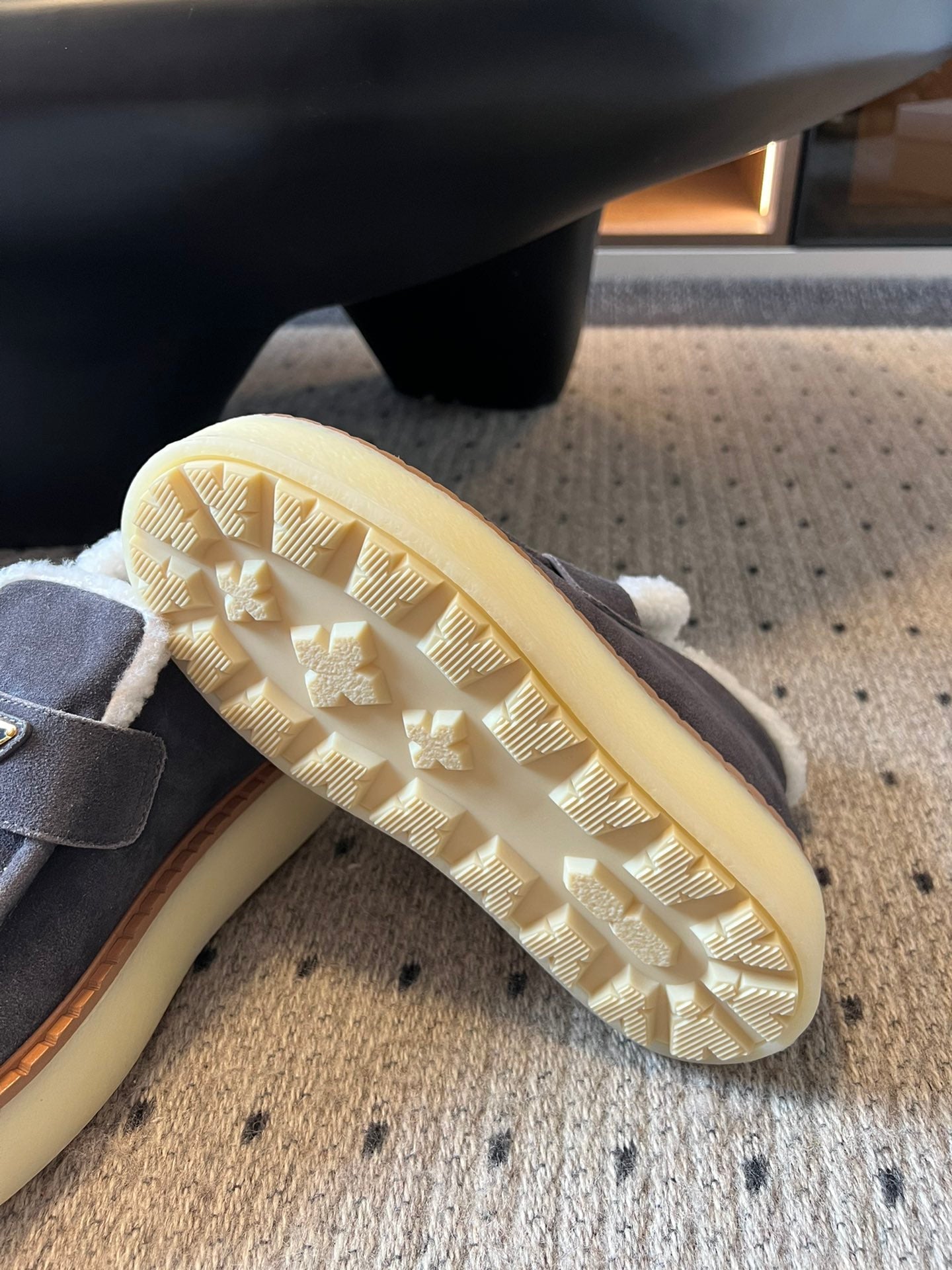 Prada 25s platform ankle boots dark gray suede and wool 538441