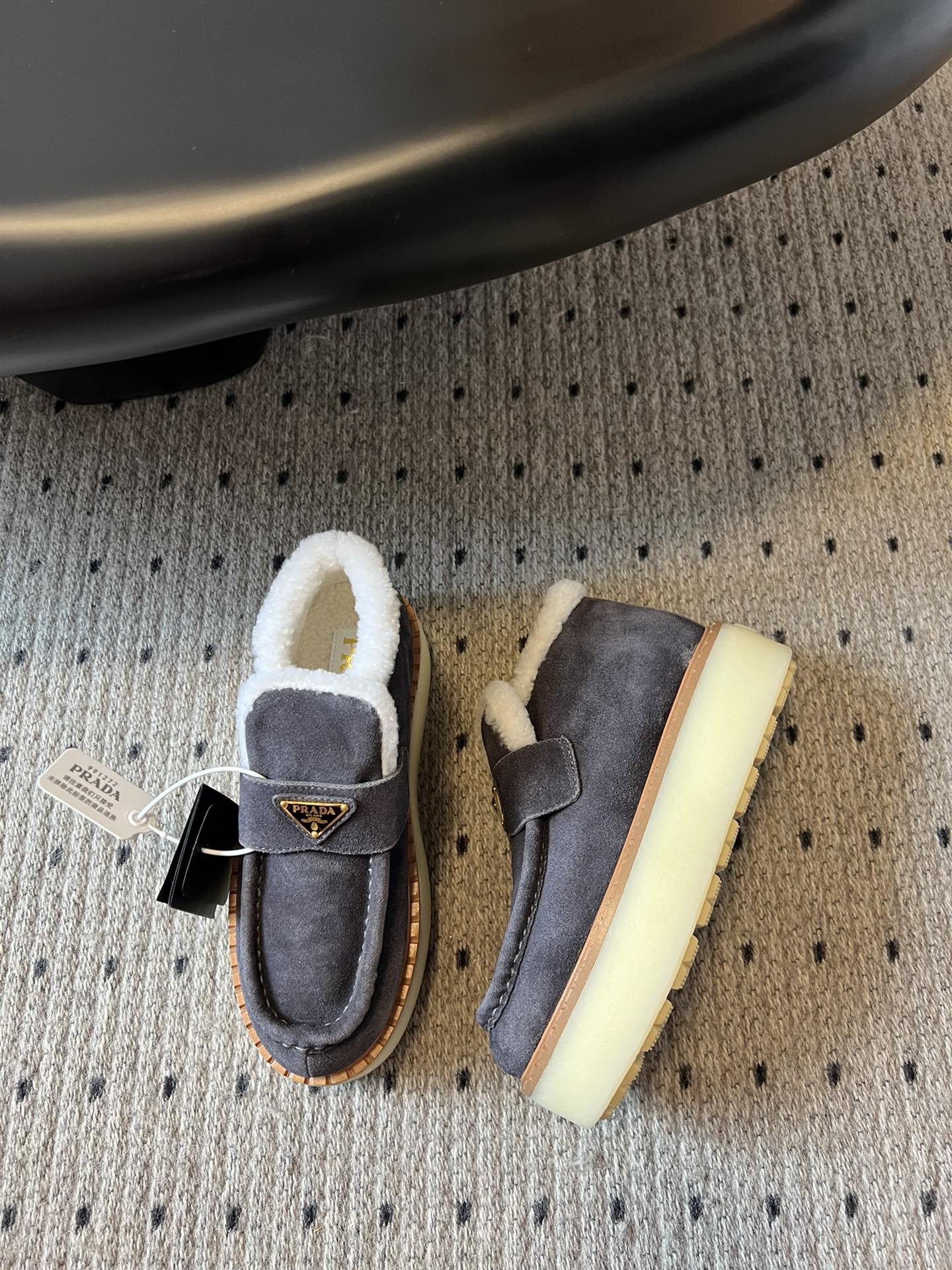 Prada 25s platform ankle boots dark gray suede and wool 538441