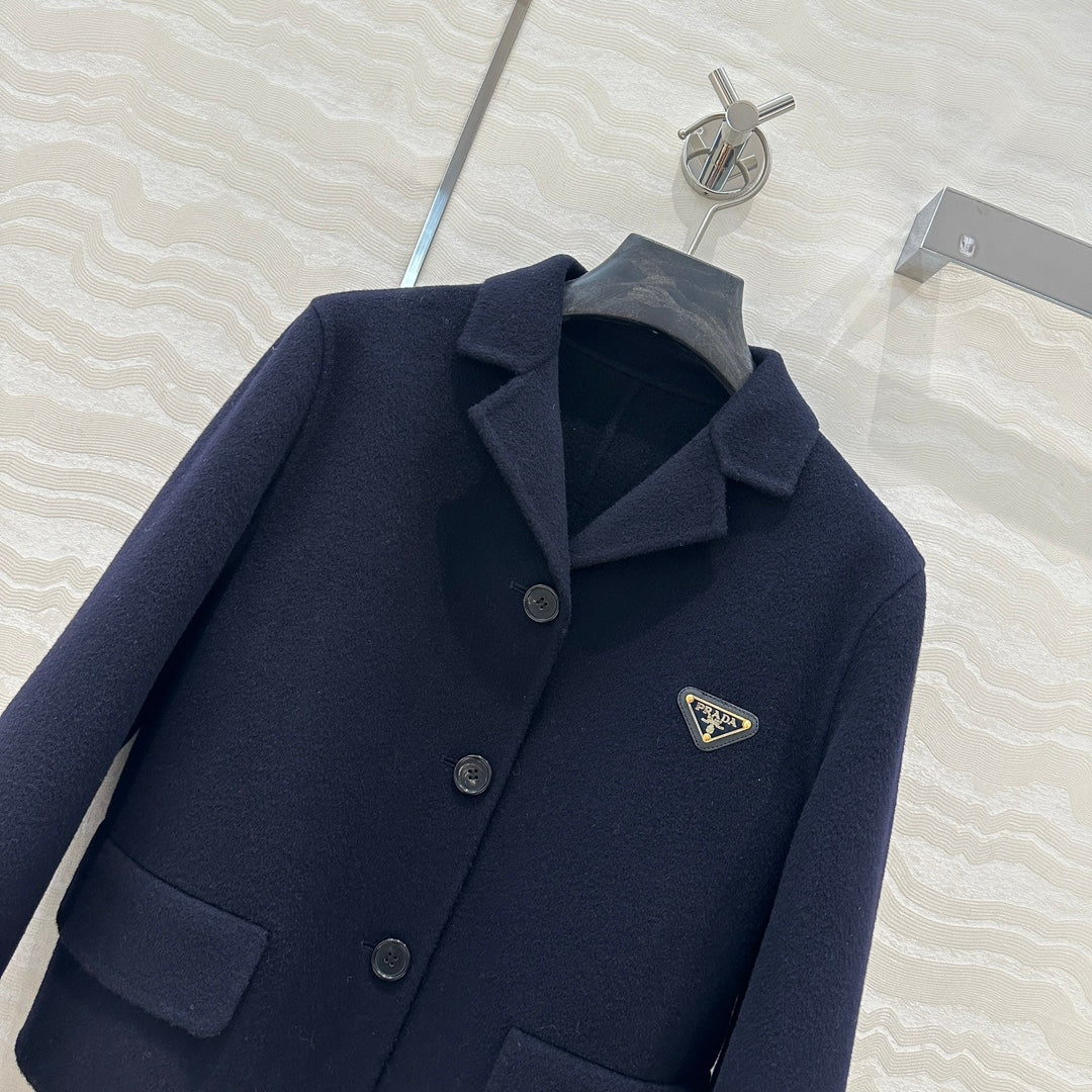 Prada Jacket Navy Blue Wool Cashmere