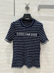 CD Striped knitted Top Navy Blue Cotton