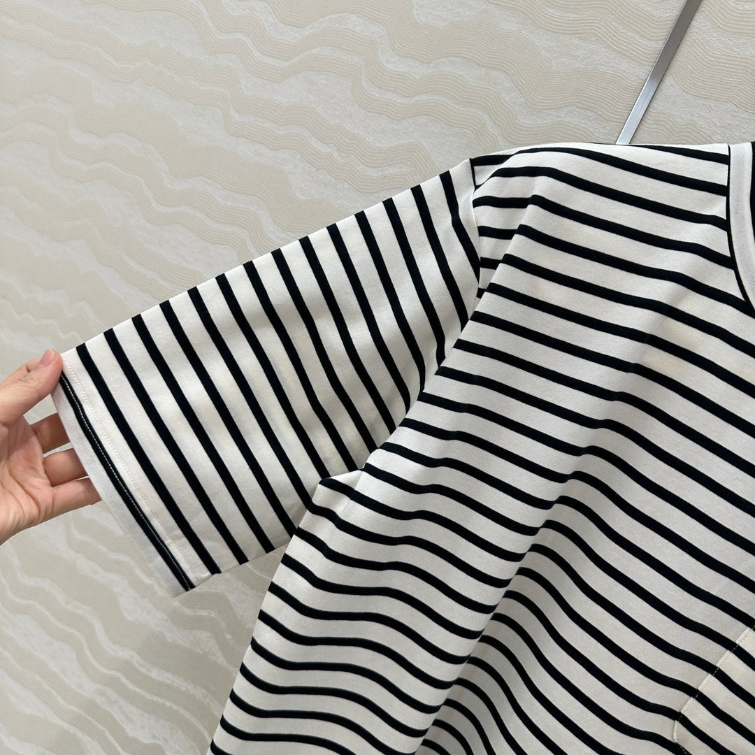 Prada Striped Short-sleeved T-shirt Black mix White Cotton