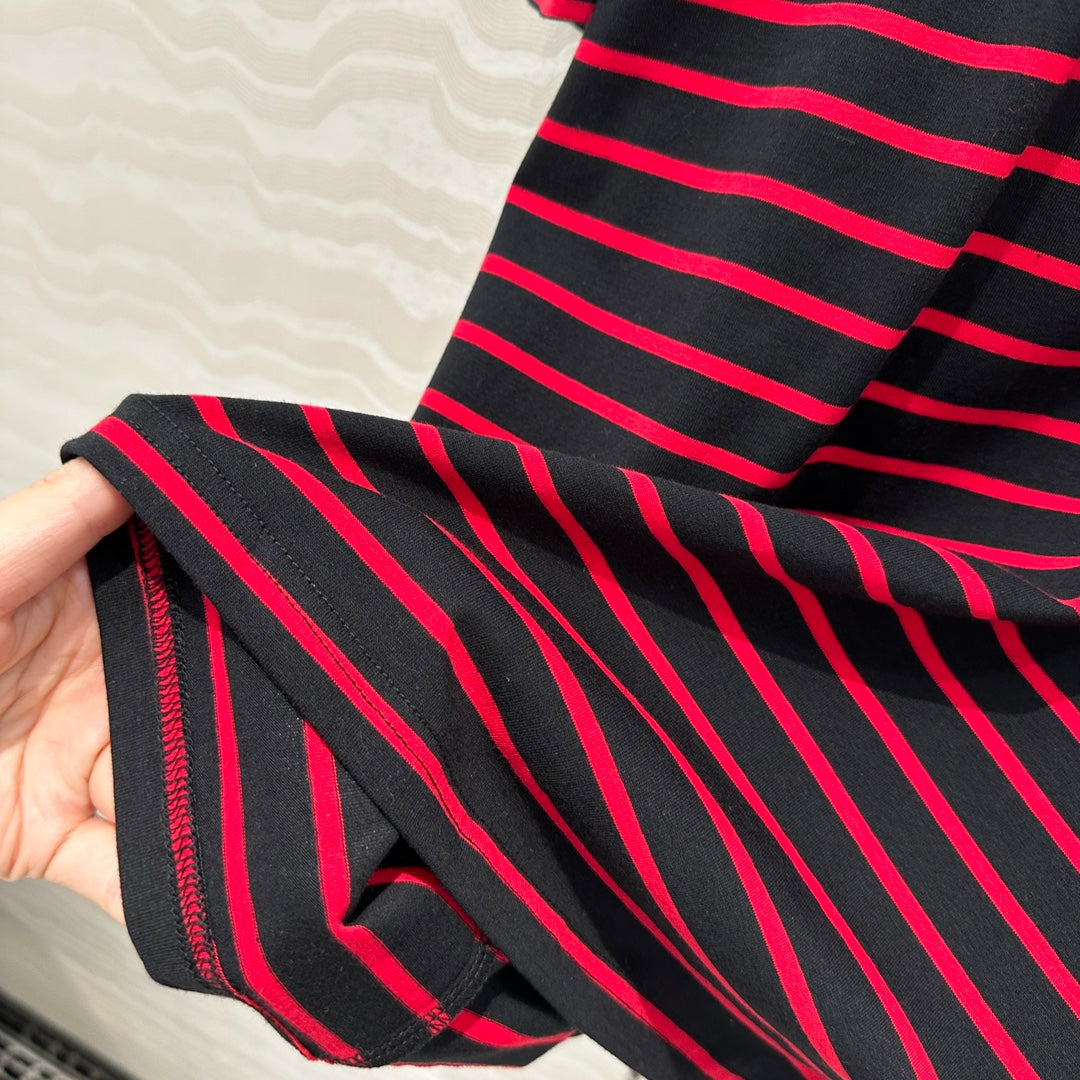 Prada Striped Short-sleeved T-shirt Red mix Black Cotton