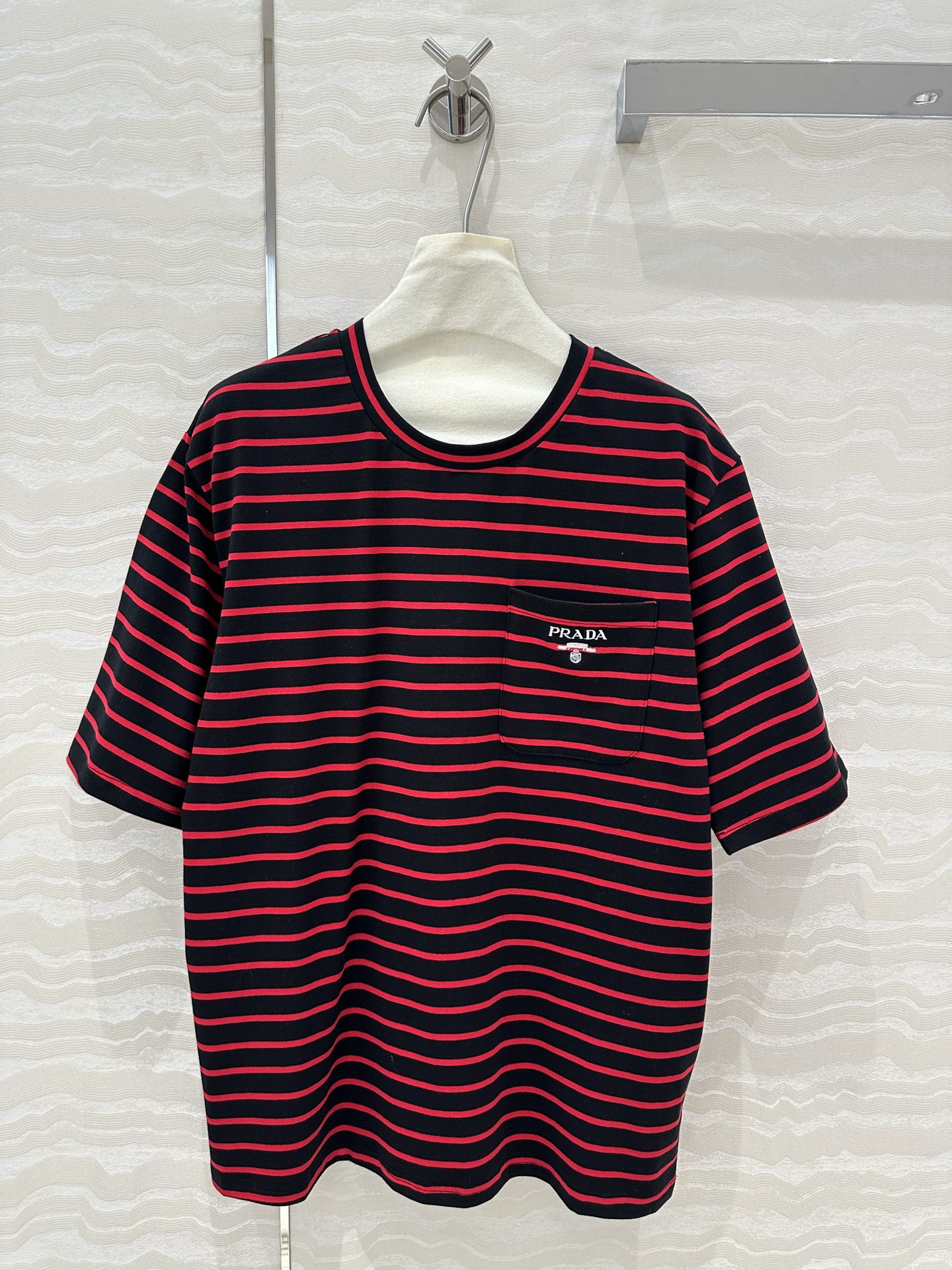 Prada Striped Short-sleeved T-shirt Red mix Black Cotton