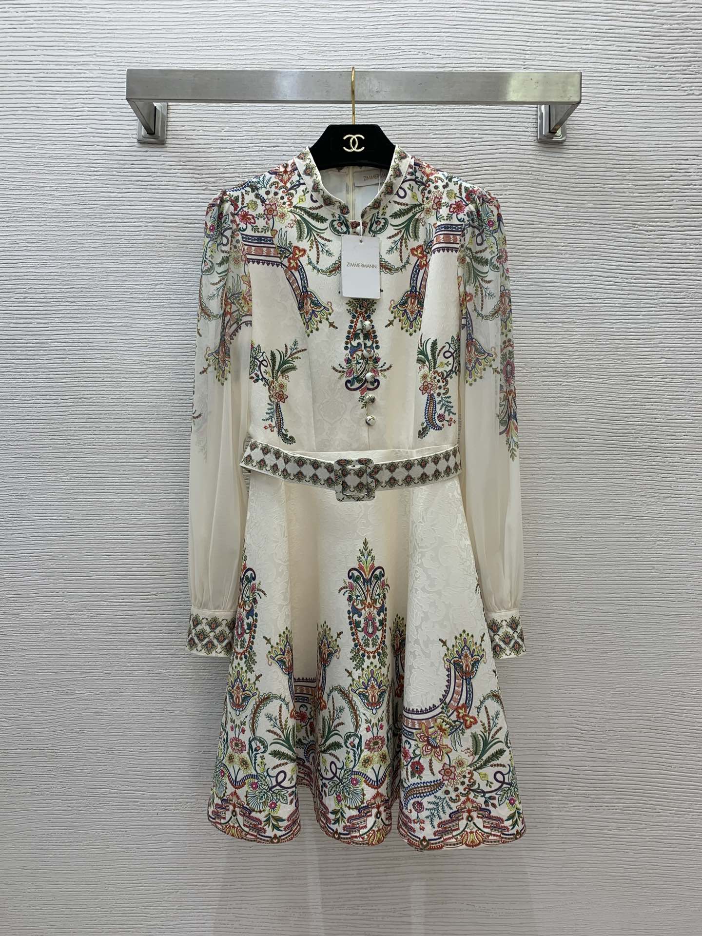 Zimmerman Midi Dress Beige Embroidered with Floral Patterns Cotton 226185