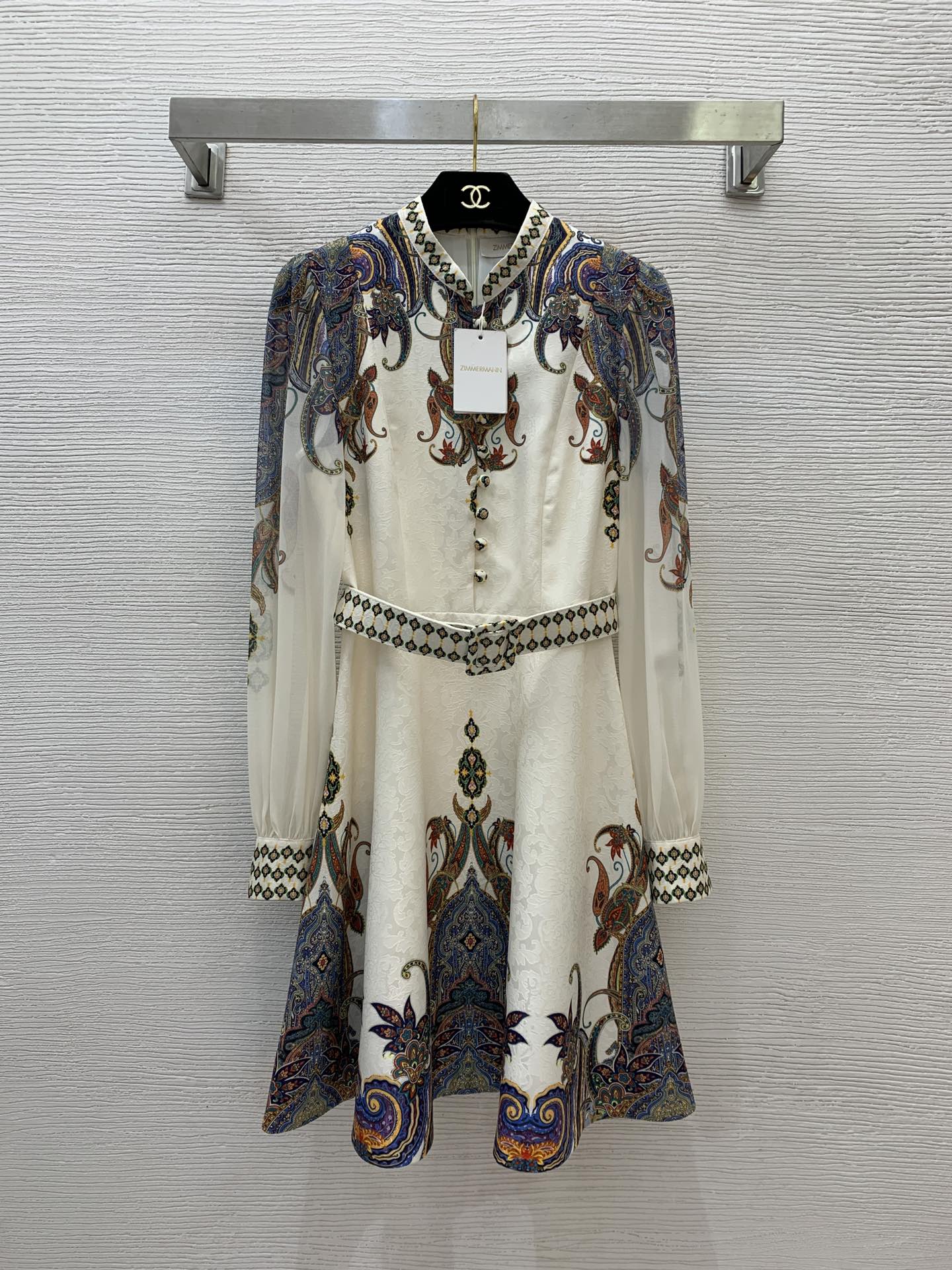 Zimmerman Midi Dress Beige Embroidered with Floral Patterns Cotton 226185