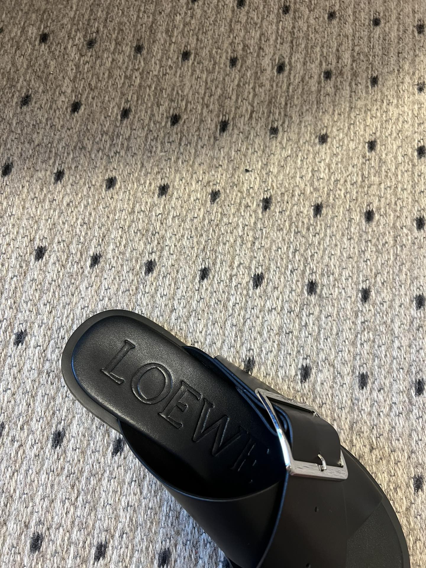 Loewe 25 Petal Belt Flat Sandals Black Sheepskin