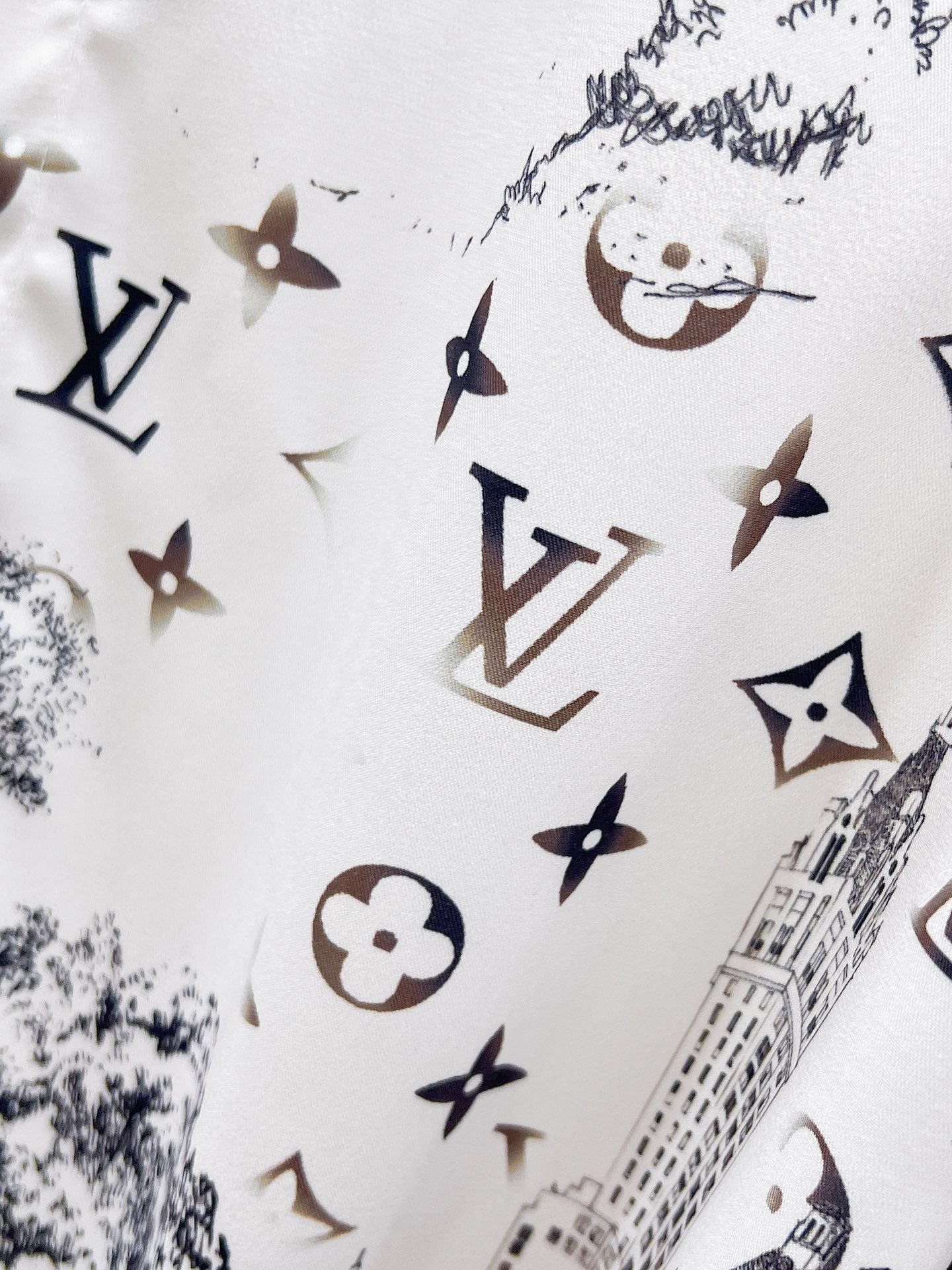 LV LONG-SLEEVED SHIRT WHITE COTTON ALLOVER MONOGRAM CITY WALK PRINT 238817