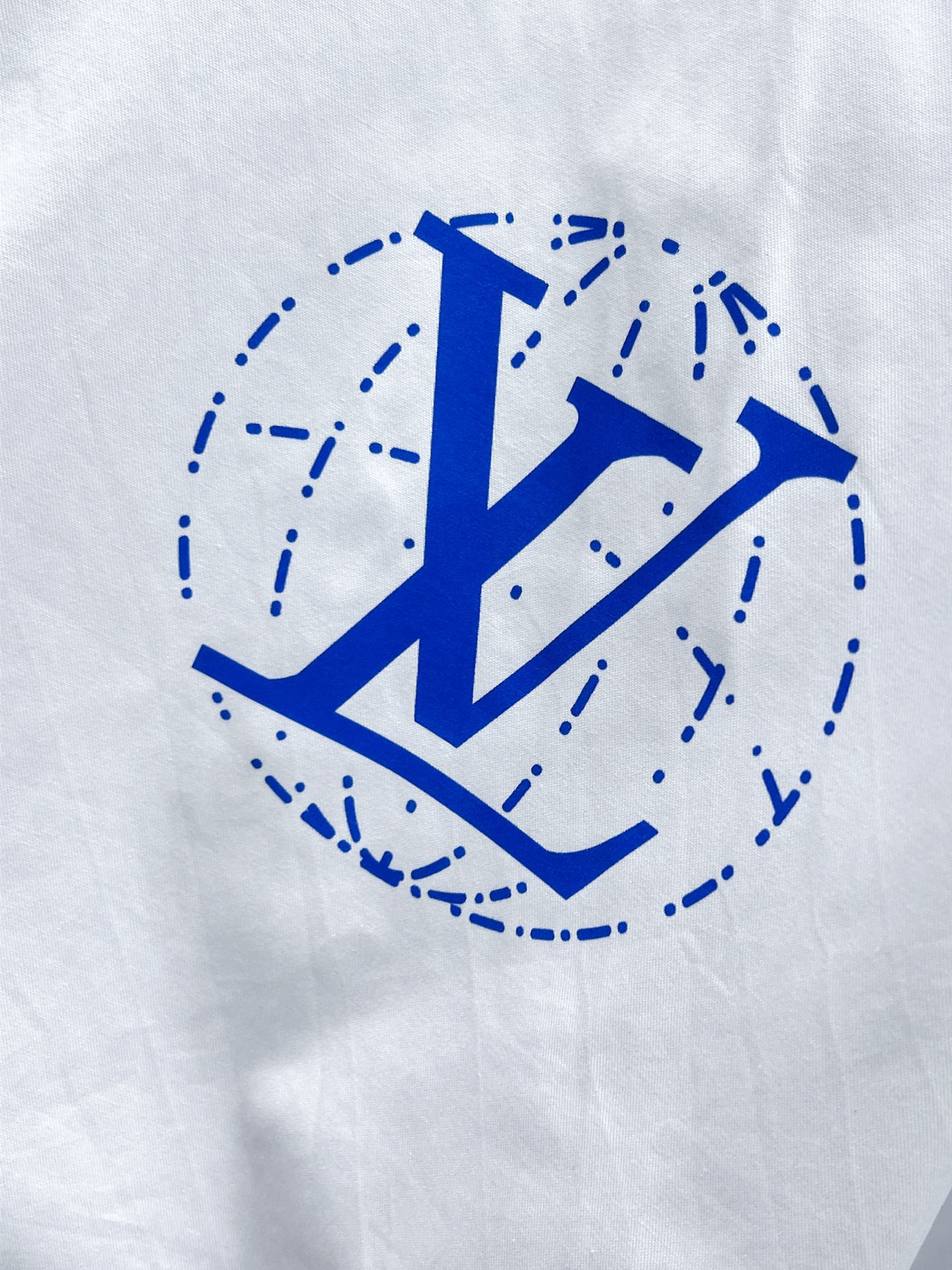 LV SHORT-SLEEVED SHIRT IN WHITE COTTON BLUE LOGO 238813