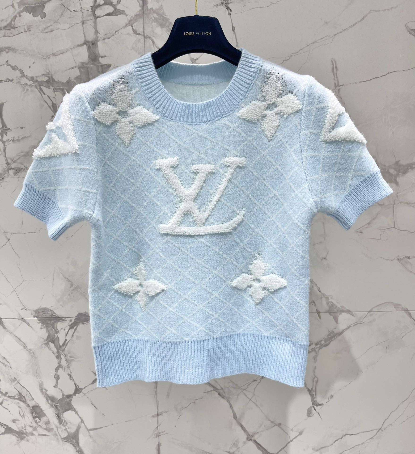 LV Flower T Shirt Light Blue Polyamide Wool