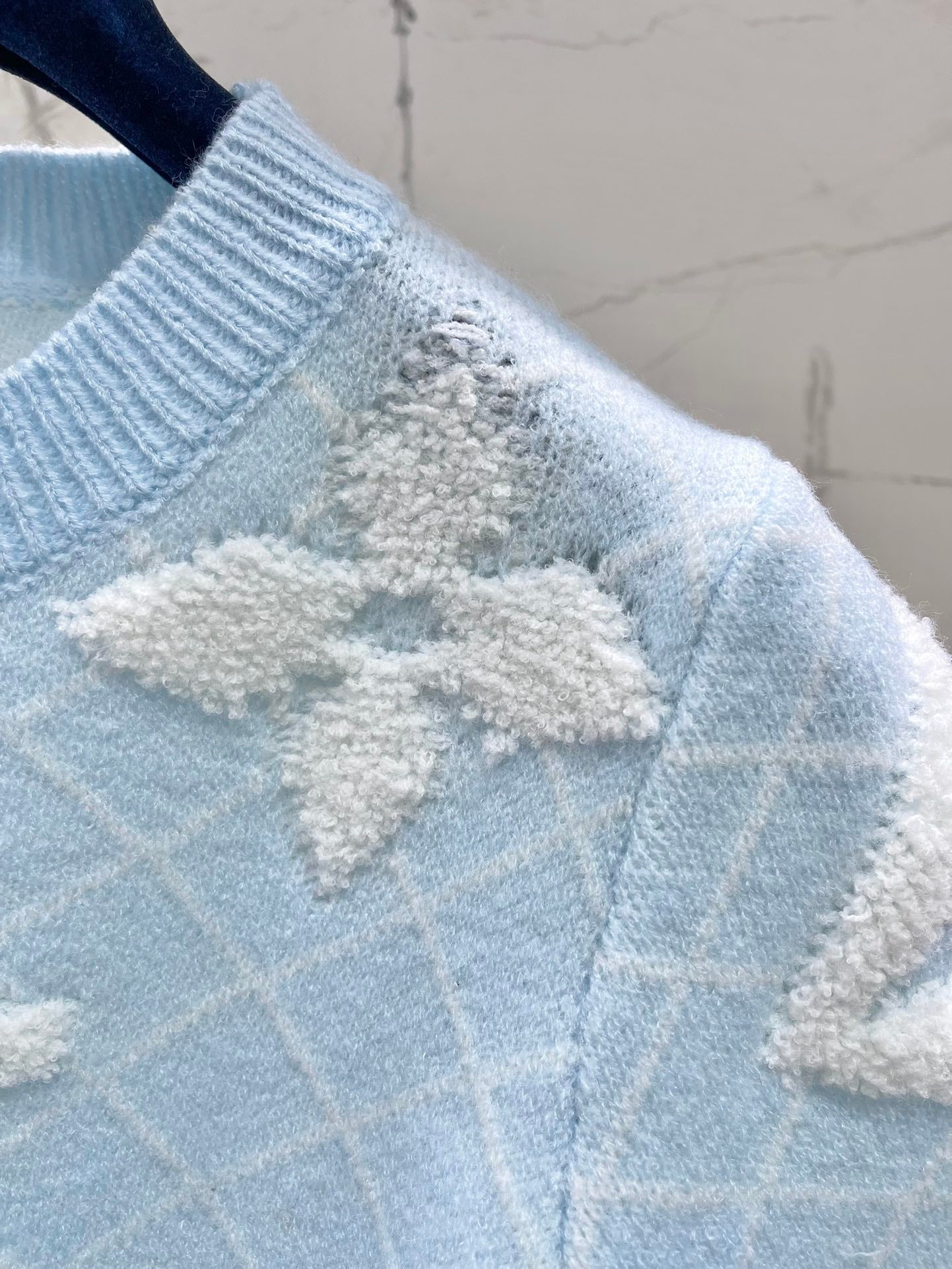 LV Flower T Shirt Light Blue Polyamide Wool