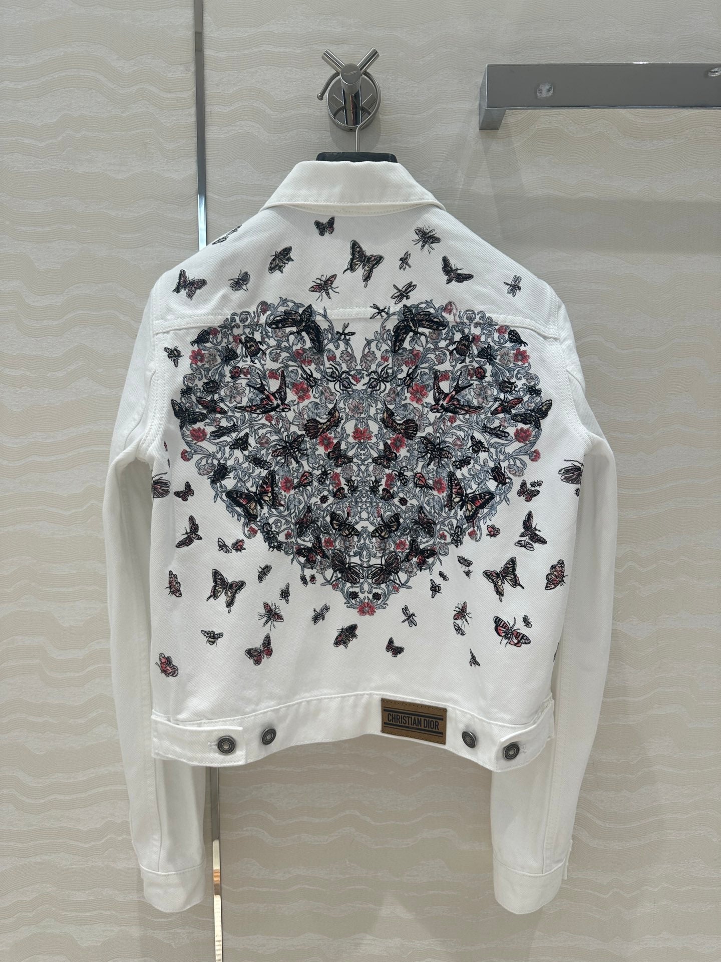 CD Butterfly Pattern denim Jacket White Cotton