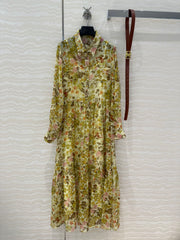 Celine Floral Pattern Dress Green Silk