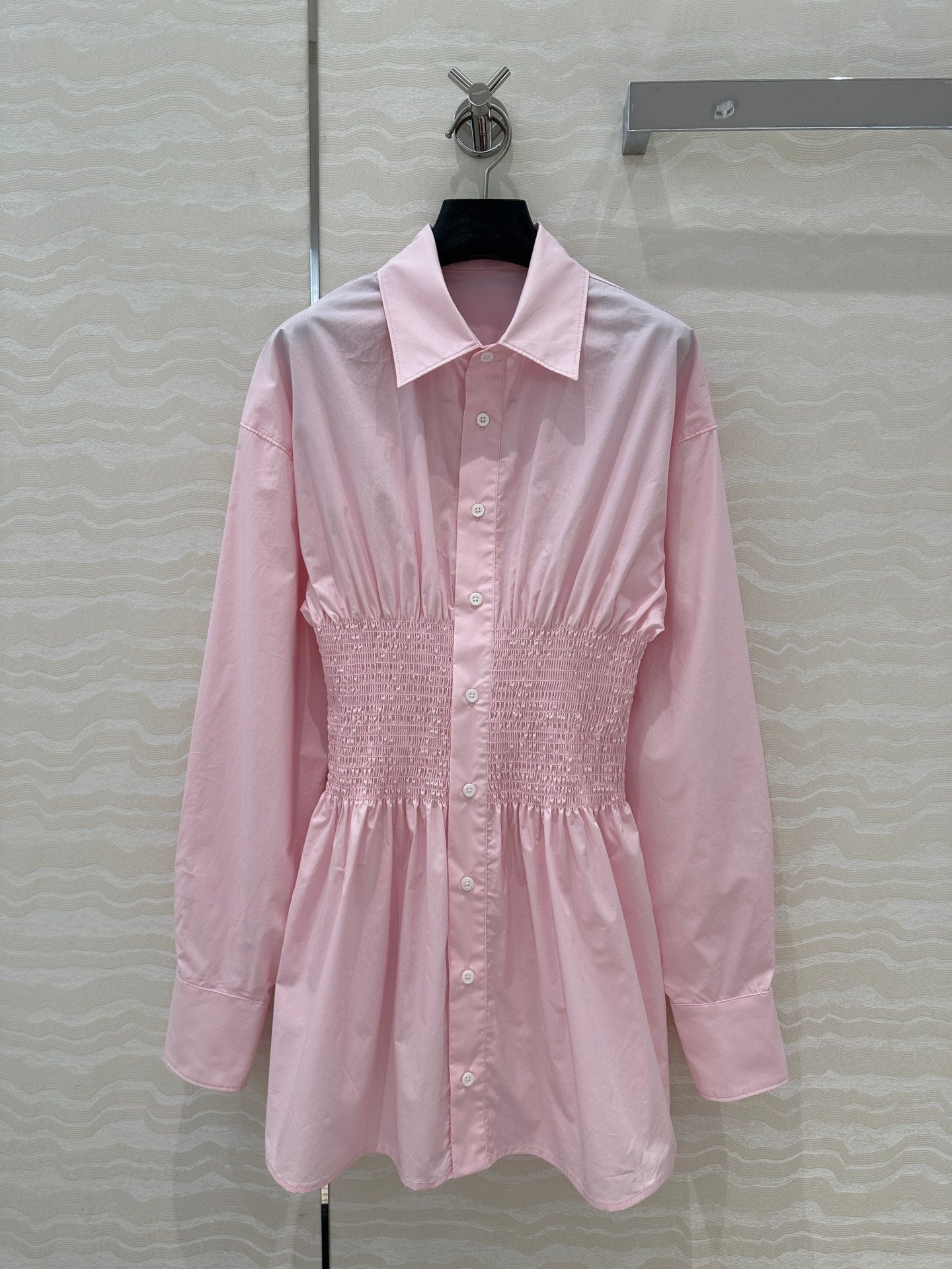 Prada Shirt Dress With Waist Design Pink Cotton
