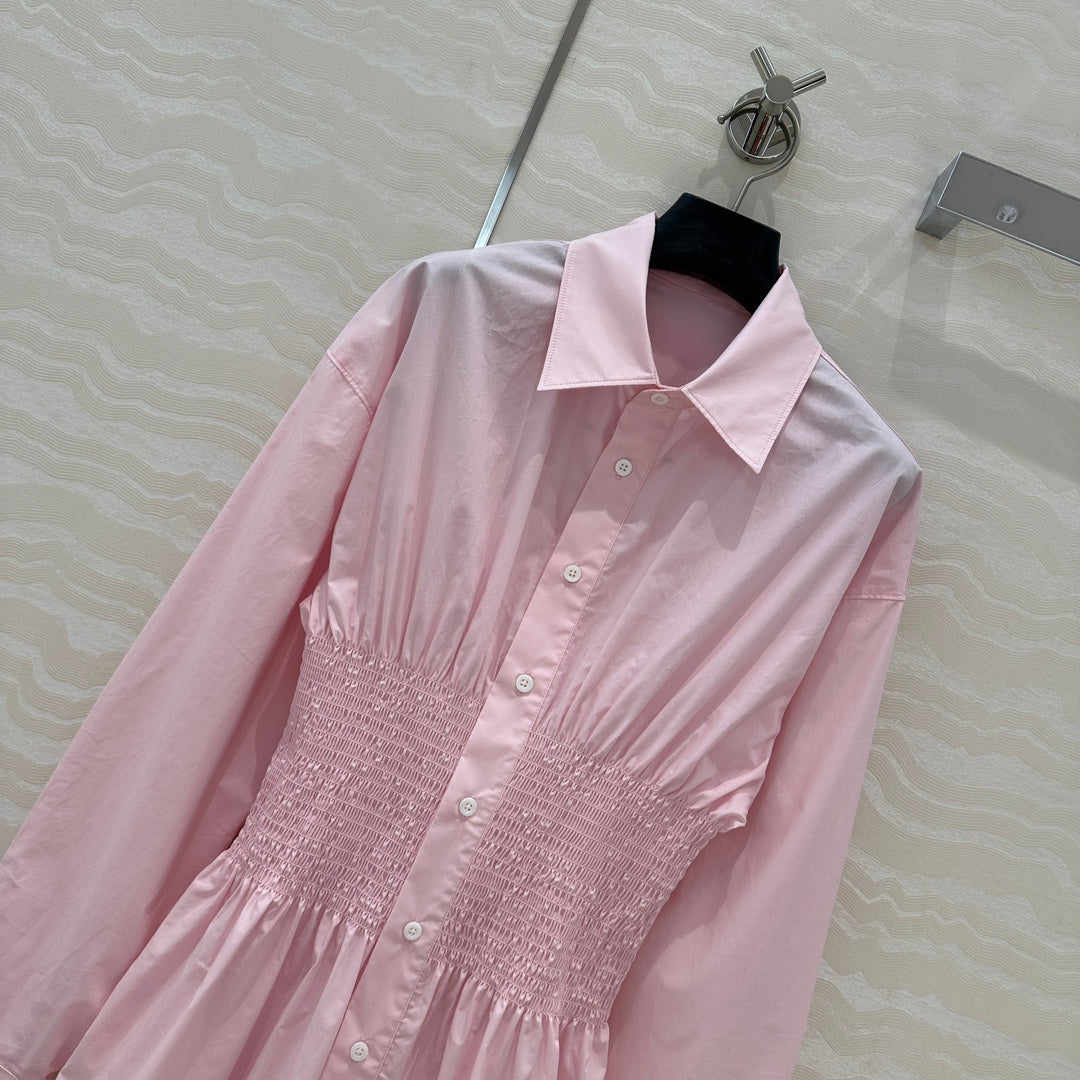 Prada Shirt Dress With Waist Design Pink Cotton