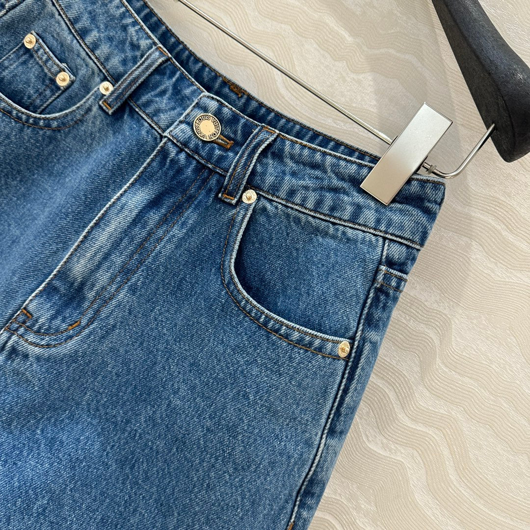 LV Denim Fabric Short Blue Cotton