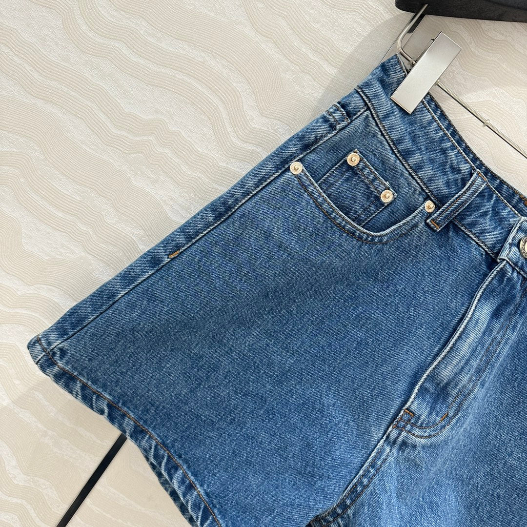LV Denim Fabric Short Blue Cotton