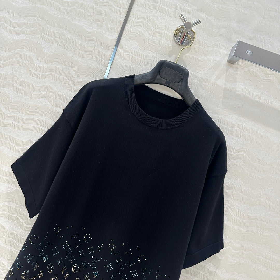 LV Short-Sleeved Knit Sweater Shirt White Black Cotton