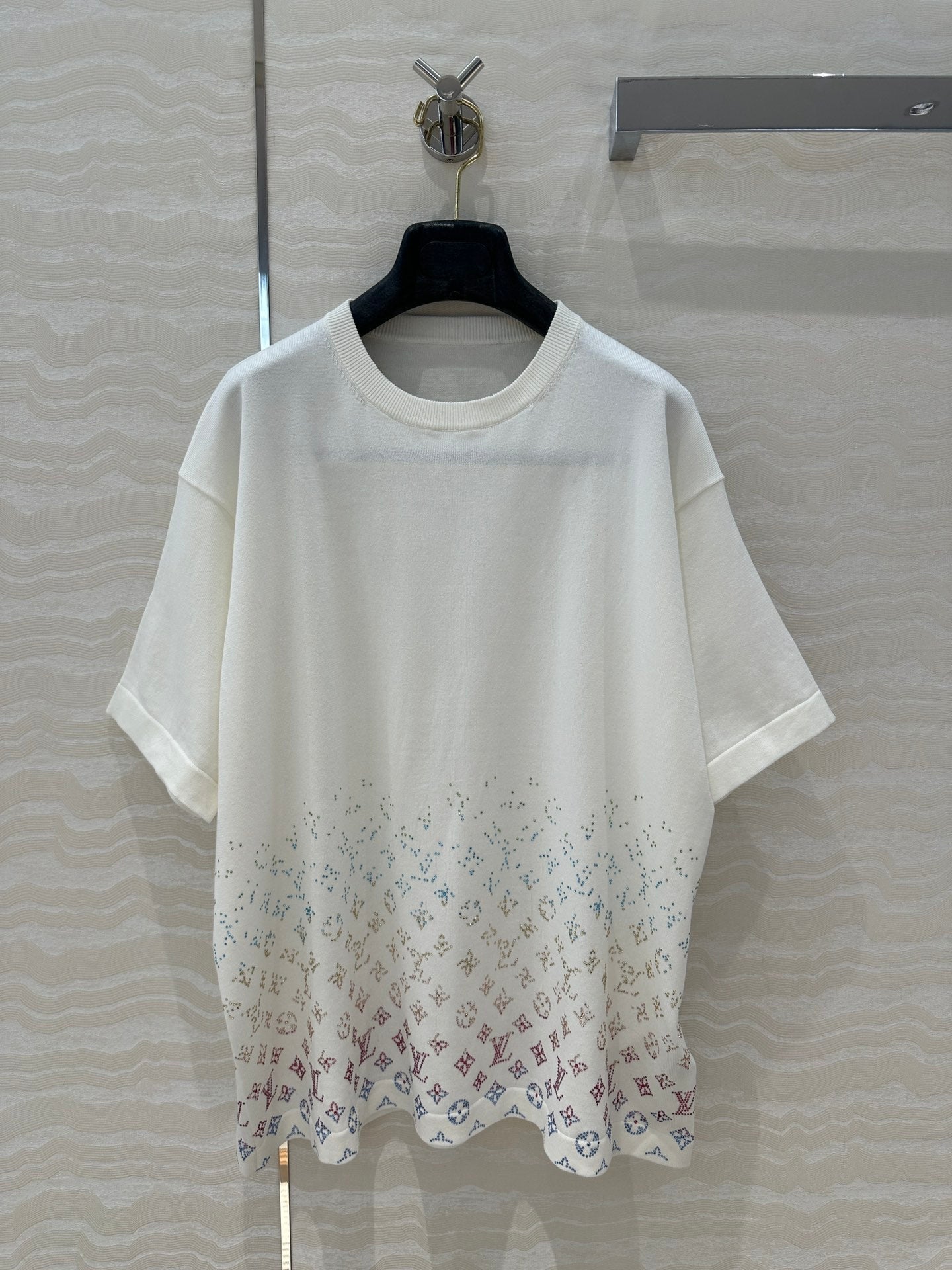 LV Short-Sleeved Knit Sweater Shirt White Black Cotton