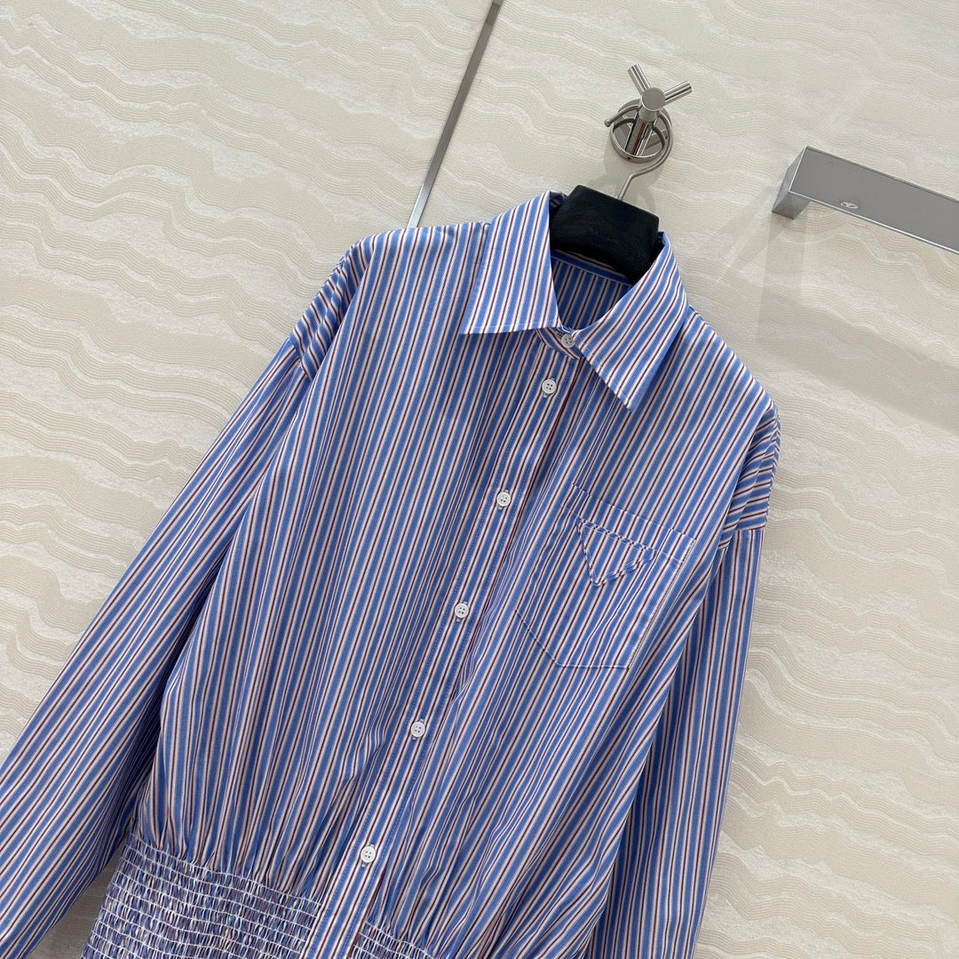 Prada Striped Shirt Dress Blue Cotton