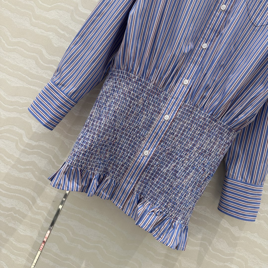 Prada Striped Shirt Dress Blue Cotton