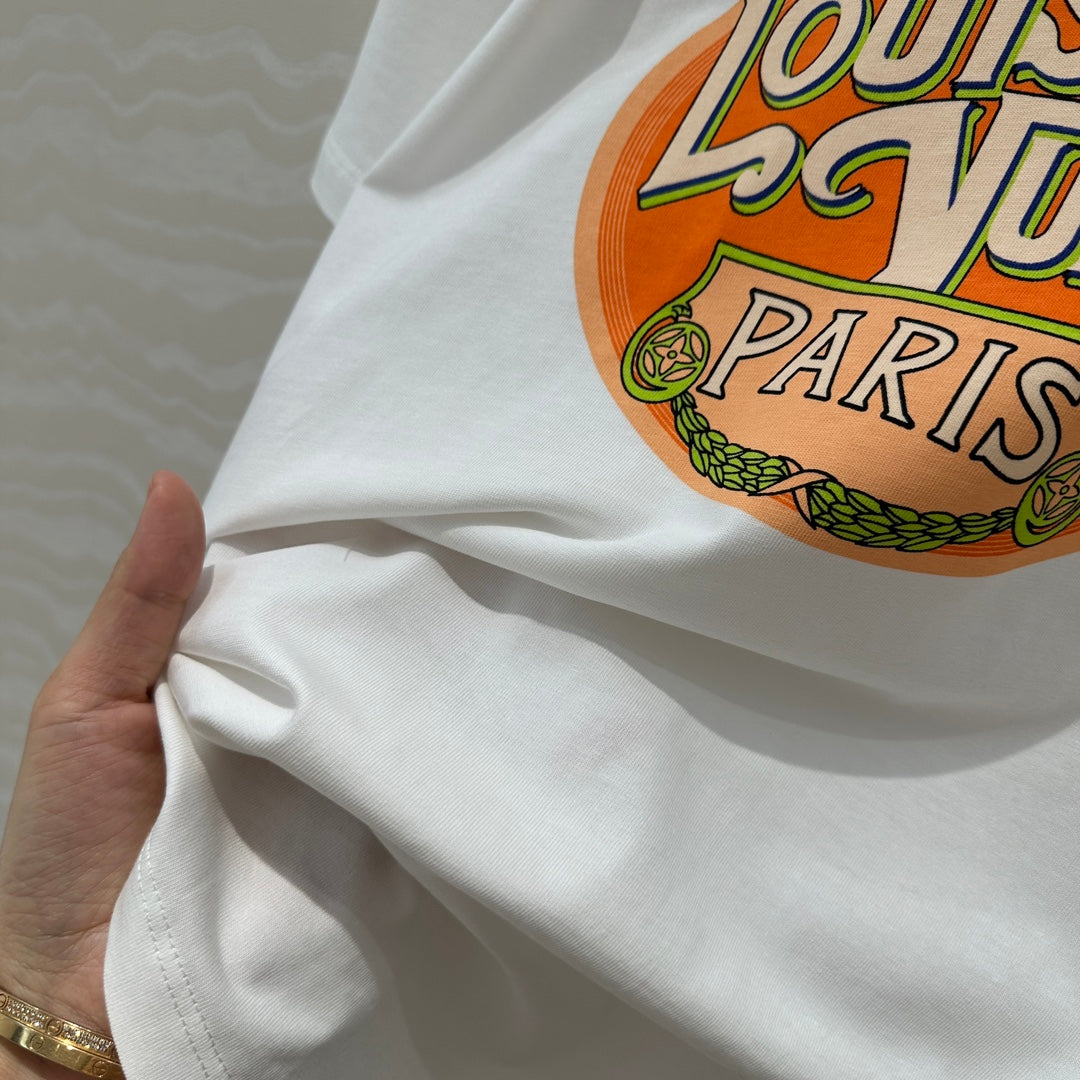 LV Classic Monogram Printed T-shirt White Orange Cotton