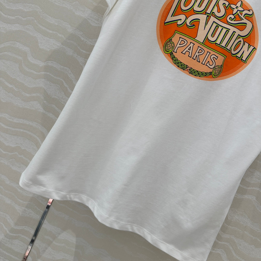 LV Classic Monogram Printed T-shirt White Orange Cotton