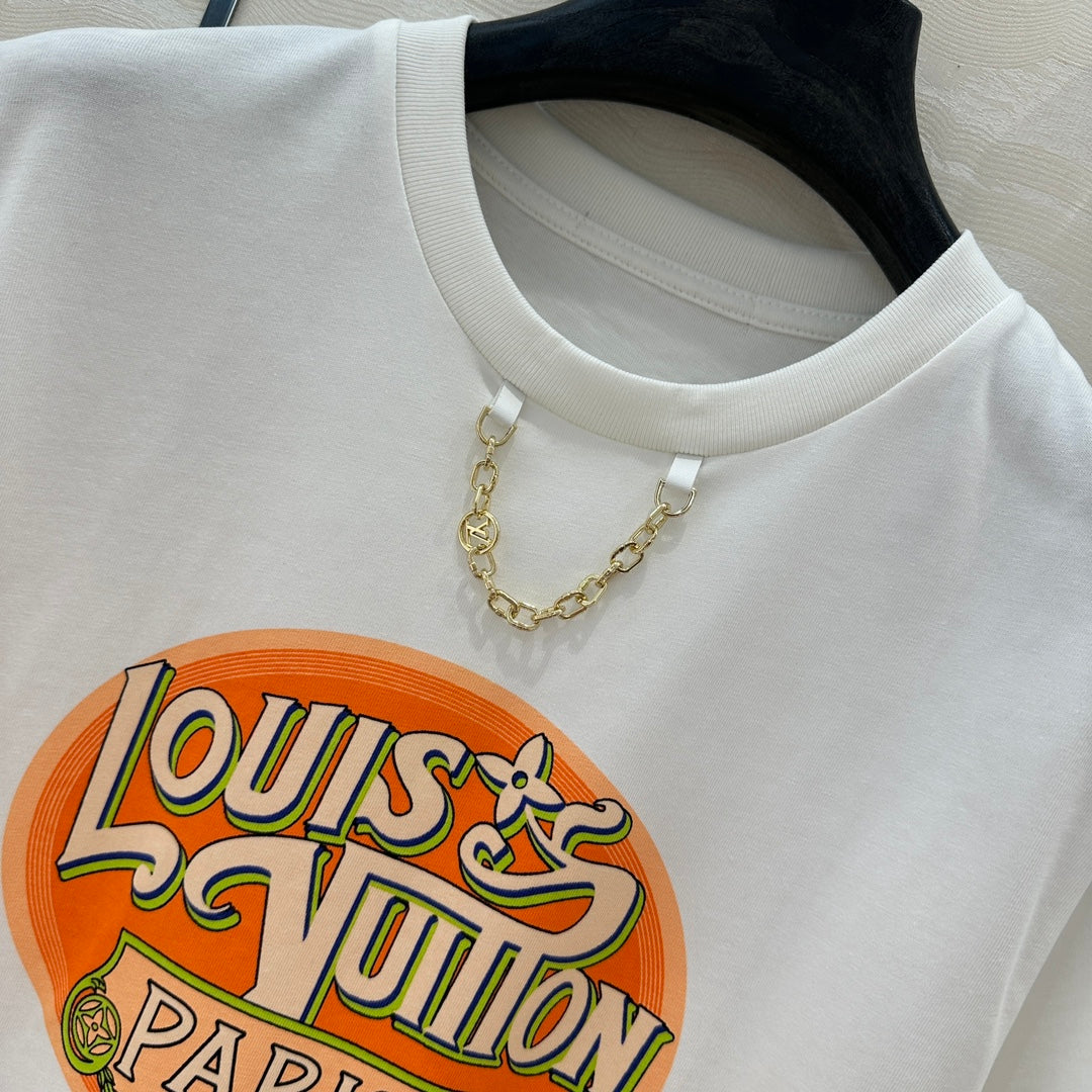 LV Classic Monogram Printed T-shirt White Orange Cotton